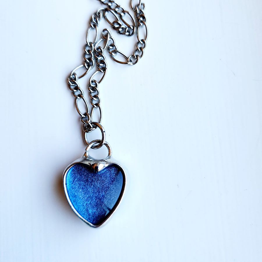 Blue Heart Pendant, Small and Minimalist Necklace