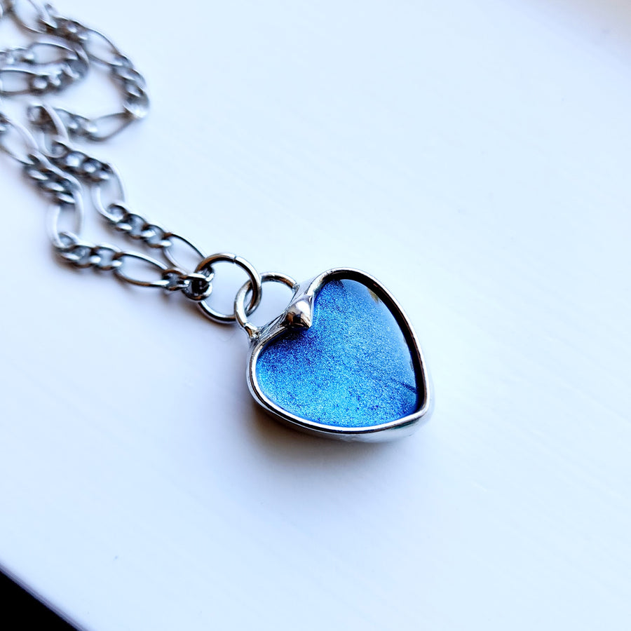 Blue Heart Pendant, Small and Minimalist Necklace