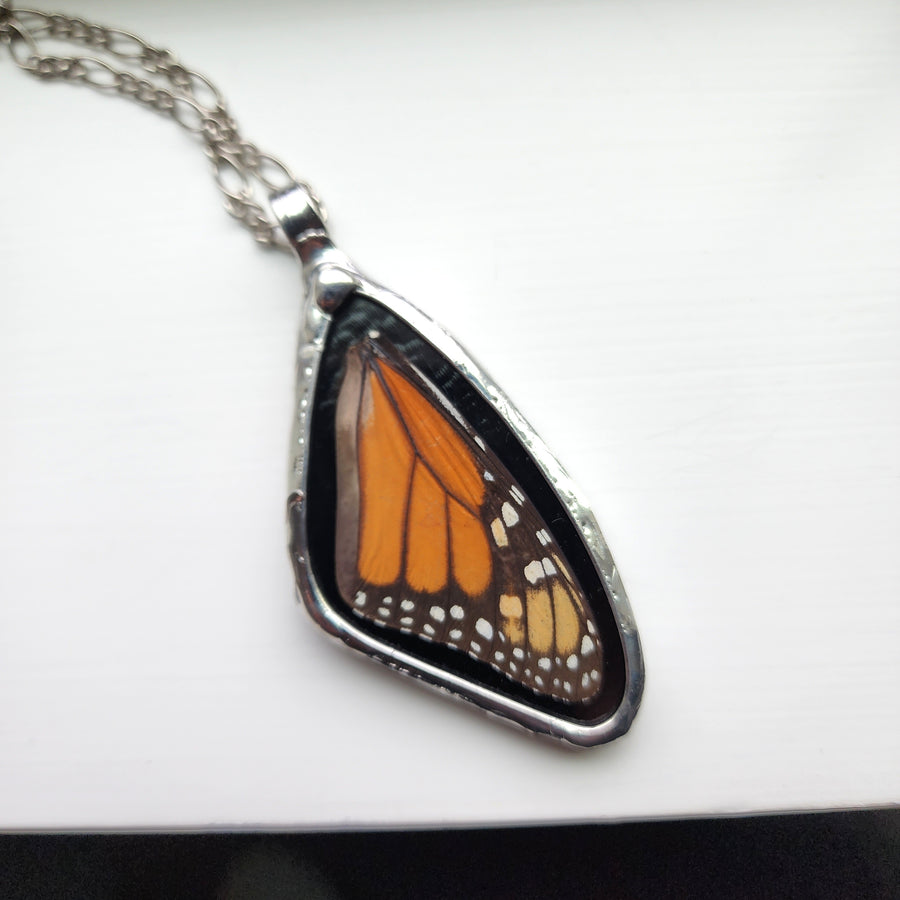 Real Butterfly Wing Stained Glass Pendant Necklace