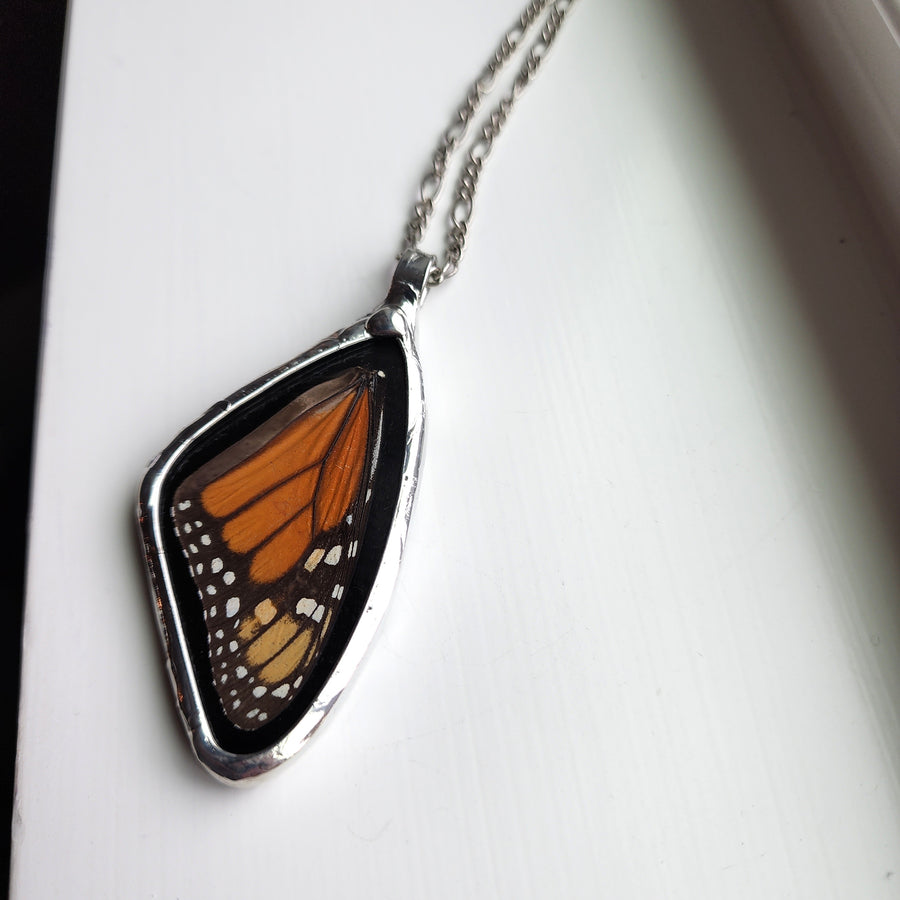 Real Butterfly Wing Stained Glass Pendant Necklace