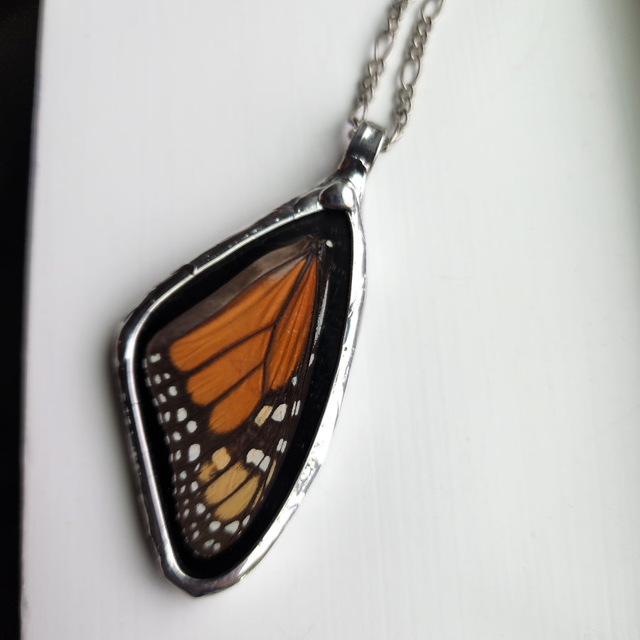 Real Butterfly Wing Stained Glass Pendant Necklace