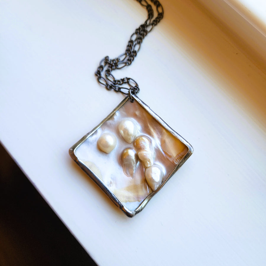 Large Mother of Pearl Statement Pendant Necklace