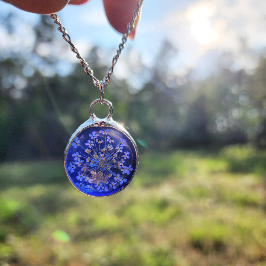 Stained Glass and Queen Anne's Lace Pendant Necklace