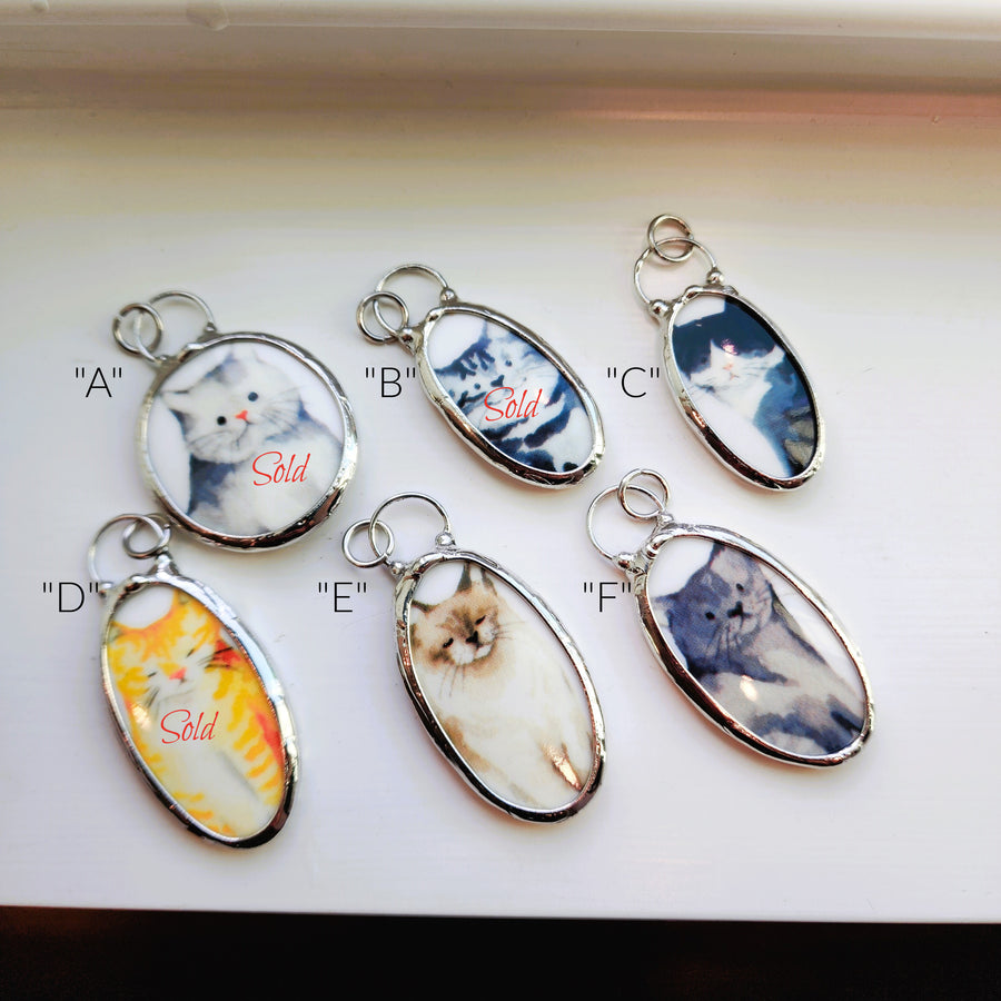 Cat Jewelry, Porcelain Broken China Pendants, The Cats