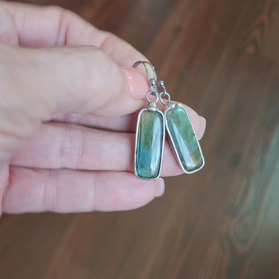 Rectangle Labradorite Earrings - SOLD