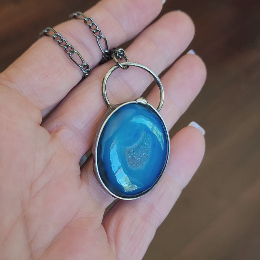 Blue Agate Druzy Pendant Necklace