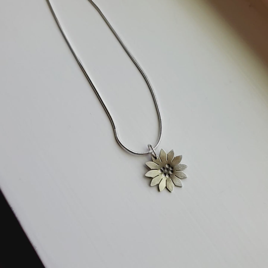 Hand Cut Sterling Silver Sunflower Necklace