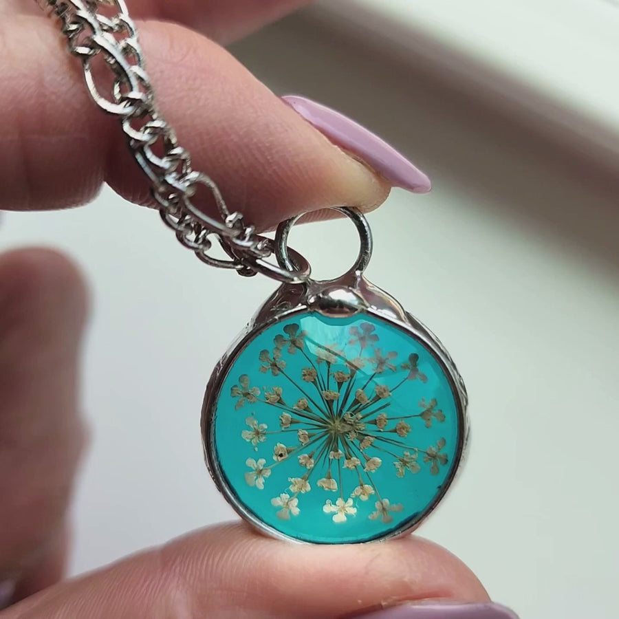 Stained Glass and Queen Anne's Lace Pendant Necklace