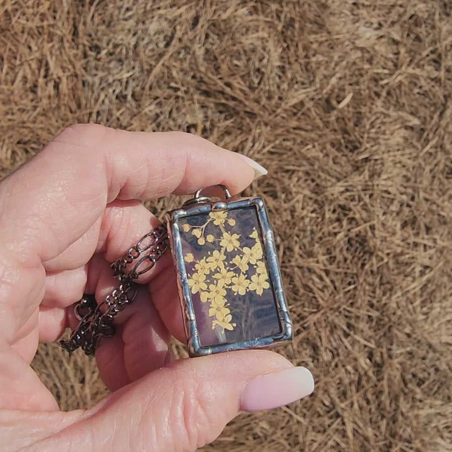 Stained Glass Jewelry, Real Pressed Flower Pendant