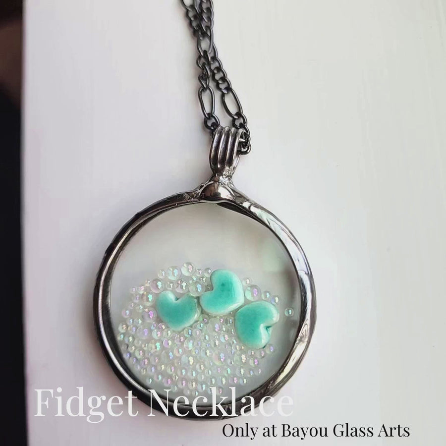 Fidget Jewelry, Blue Hearts and Bubbles Pendant Necklace