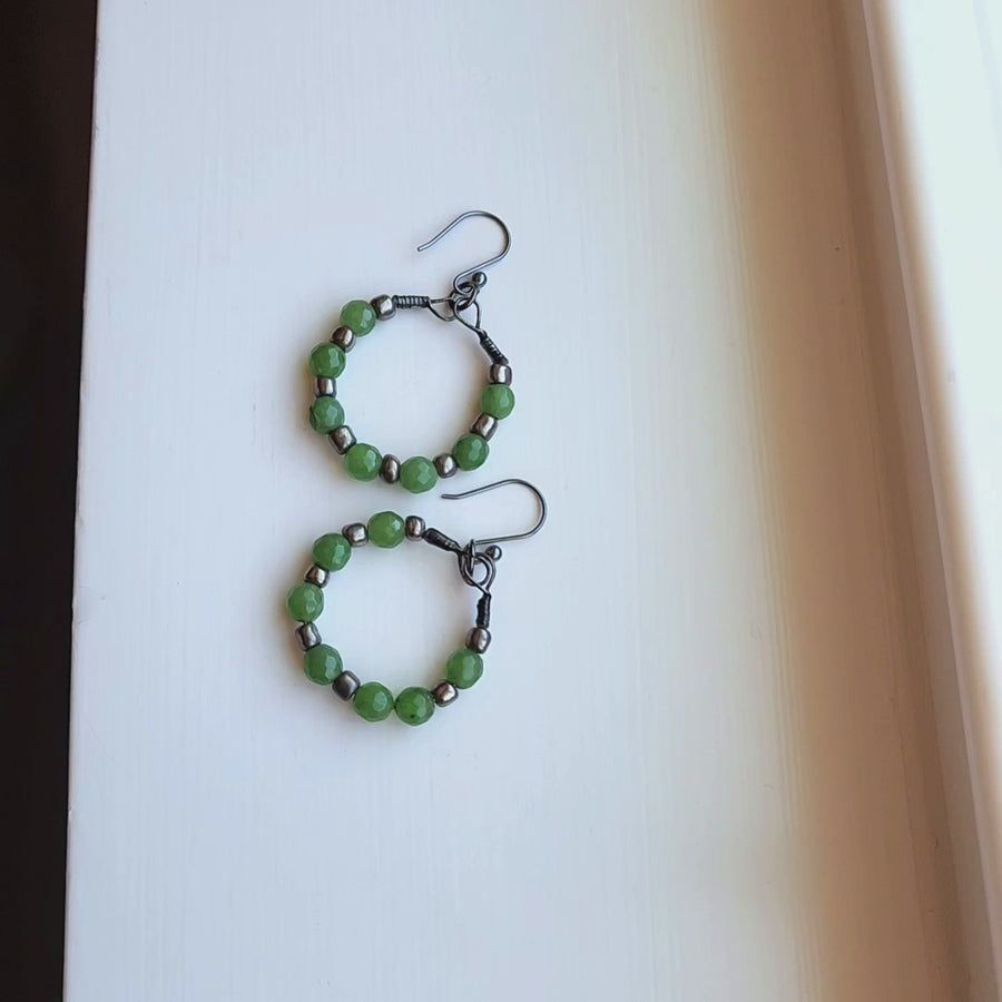 Faceted Green Aventurine Beaded Hoop Earrings