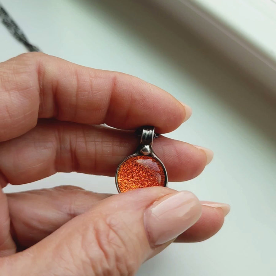 Orange Dot Pendant, Dichroic Fused Glass