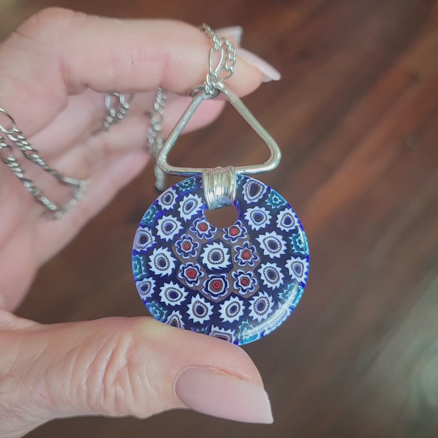 Unique Blue Glass Pendant Necklace