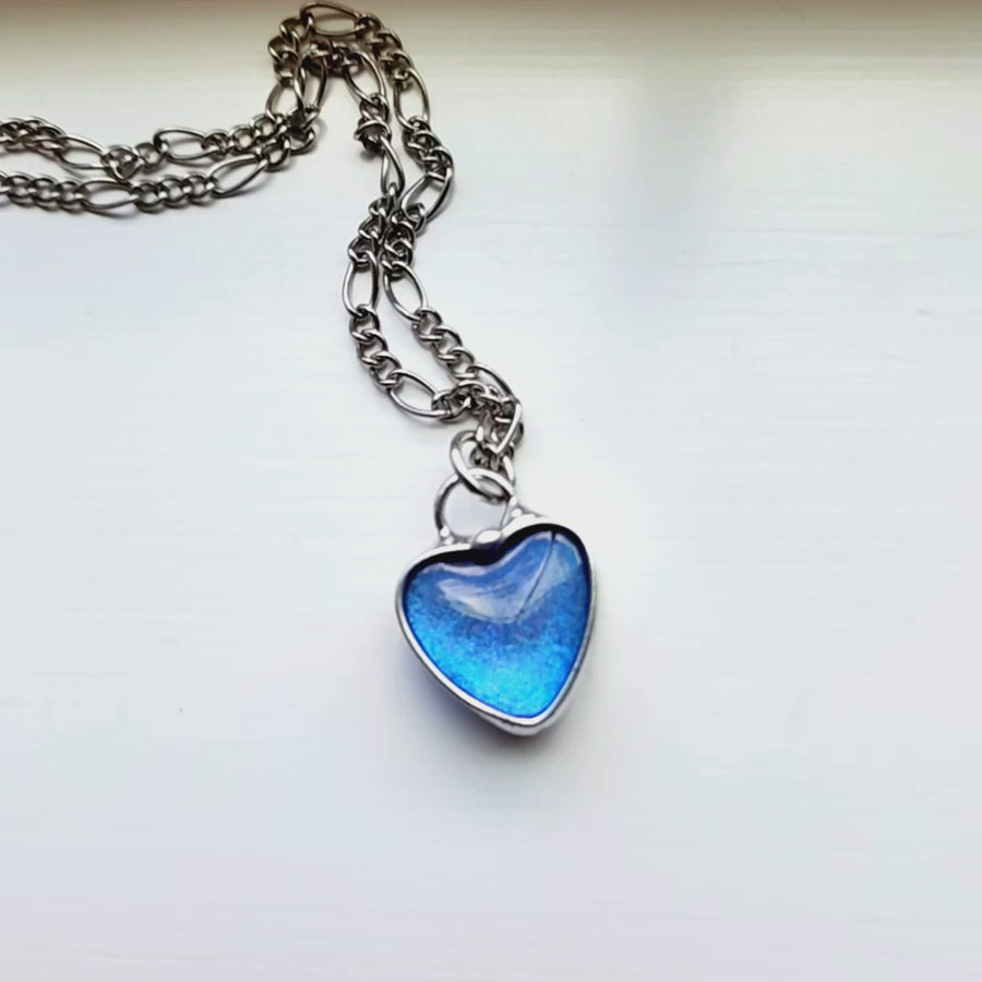 Blue Heart Pendant, Small and Minimalist Necklace