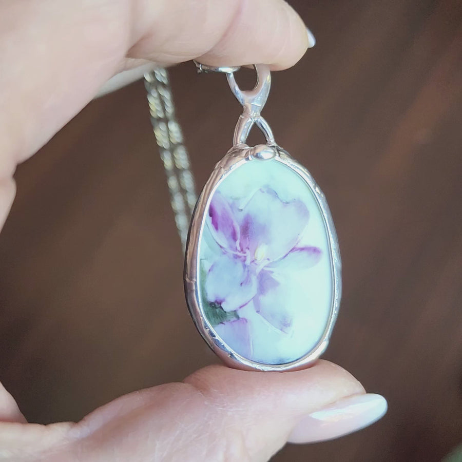 SOLD - Violet Pendant, Repurposed Broken China Pendant