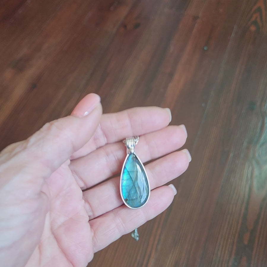 Blue Pear Shaped Labradorite Pendant, Blue Flash - SOLD