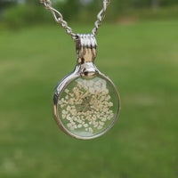 real pressed flowers, baby breath queen anne lace necklace, resin necklace,  handmade gift for her